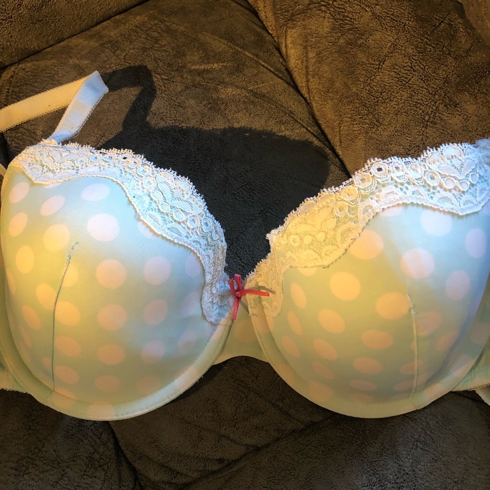 Aqua/white polka dot bra